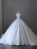 Niulatu Ball Gown Strapless Satin White Long Wedding Dress Bridal Dresses SD2493