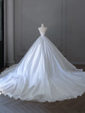 Niulatu Ball Gown Strapless Satin White Long Wedding Dress Bridal Dresses SD2493
