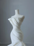 Niulatu Mermaid Strapless Satin Ivory Long Wedding Dress Bridal Dresses SD2494