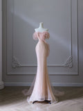 Niulatu Mermaid Strapless Pink Sequin Long Evening Dress Prom Dresses SD2495
