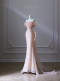 Niulatu Mermaid Strapless Pink Sequin Long Evening Dress Prom Dresses SD2495