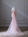 Niulatu Mermaid Strapless Pink Sequin Long Evening Dress Prom Dresses SD2495
