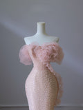 Niulatu Mermaid Strapless Pink Sequin Long Evening Dress Prom Dresses SD2495