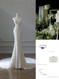 Niulatu Mermaid V Neckline Satin Ivory Long Wedding Dress Bridal Dresses SD2496