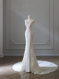 Niulatu Mermaid V Neckline Satin Ivory Long Wedding Dress Bridal Dresses SD2496