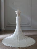 Niulatu Mermaid V Neckline Satin Ivory Long Wedding Dress Bridal Dresses SD2496
