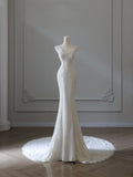 Niulatu Mermaid V Neckline Satin Ivory Long Wedding Dress Bridal Dresses SD2496