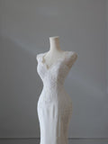 Niulatu Mermaid V Neckline Satin Ivory Long Wedding Dress Bridal Dresses SD2496