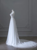 Niulatu A line Sweetheart Tulle White Lace Long Wedding Dress Bridal Dresses SD2497