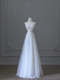 Niulatu A line Sweetheart Tulle White Lace Long Wedding Dress Bridal Dresses SD2497