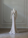 Niulatu Mermaid V Neckline Long Sleeves Sequin Ruffles Long Evening Dress Prom Dresses SD2499