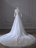 Niulatu A line V Neckline Tulle White Lace Long Wedding Dress Bridal Dresses SD2503