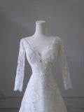 Niulatu A line V Neckline Tulle White Lace Long Wedding Dress Bridal Dresses SD2503