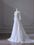 Niulatu A line V Neckline Tulle White Lace Long Wedding Dress Bridal Dresses SD2503