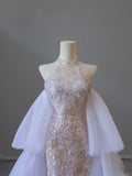 Niulatu Mermaid High Neckline Sequin Ruffles Long Evening Dress Prom Dresses SD2505