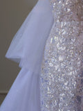Niulatu Mermaid High Neckline Sequin Ruffles Long Evening Dress Prom Dresses SD2505