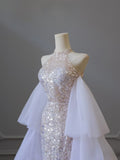 Niulatu Mermaid High Neckline Sequin Ruffles Long Evening Dress Prom Dresses SD2505
