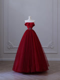 Niulatu Balll Gown Strapless Red Tulle Long Evening Dress Prom Dresses SD2516