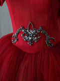 Niulatu Balll Gown Strapless Red Tulle Long Evening Dress Prom Dresses SD2516