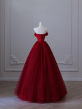 Niulatu Balll Gown Strapless Red Tulle Long Evening Dress Prom Dresses SD2516