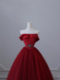 Niulatu Balll Gown Strapless Red Tulle Long Evening Dress Prom Dresses SD2516
