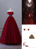 Niulatu Balll Gown Strapless Red Tulle Long Evening Dress Prom Dresses SD2516