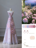 Niulatu Balll Gown Sweetheart Floral Lilac Tulle Long Evening Dress Prom Dresses SD2517