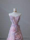 Niulatu Balll Gown Sweetheart Floral Lilac Tulle Long Evening Dress Prom Dresses SD2517