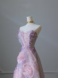 Niulatu Balll Gown Sweetheart Floral Lilac Tulle Long Evening Dress Prom Dresses SD2517