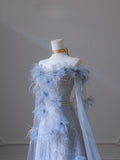Niulatu Balll Gown Sweetheart Floral Blue Tulle Long Evening Dress Prom Dresses SD2518