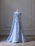 Niulatu Balll Gown Sweetheart Floral Blue Tulle Long Evening Dress Prom Dresses SD2518