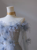 Niulatu Balll Gown Sweetheart Floral Blue Tulle Long Evening Dress Prom Dresses SD2518