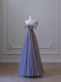 Niulatu A Line Off The Shoulder Lilac Tulle Long Evening Dress Prom Dresses SD2520