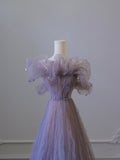 Niulatu A Line Off The Shoulder Lilac Tulle Long Evening Dress Prom Dresses SD2520