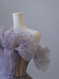 Niulatu A Line Off The Shoulder Lilac Tulle Long Evening Dress Prom Dresses SD2520