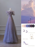 Niulatu A Line Off The Shoulder Lilac Tulle Long Evening Dress Prom Dresses SD2520