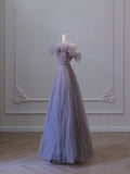 Niulatu A Line Off The Shoulder Lilac Tulle Long Evening Dress Prom Dresses SD2520