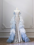 Niulatu Mermaid Off The Shoulder Neckline Sequin Ruffles Long Evening Dress Prom Dresses SD2523