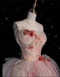 Niulatu Ball Gown Sweetheart Pink Floral Tulle Long Evening Dress Prom Dresses SD2525