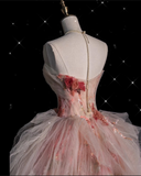 Niulatu Ball Gown Sweetheart Pink Floral Tulle Long Evening Dress Prom Dresses SD2525