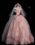 Niulatu Ball Gown Sweetheart Pink Floral Tulle Long Evening Dress Prom Dresses SD2525