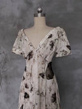 Niulatu A line V Neckline Floral Long Prom Dresses Birthday Dress For Women SD252