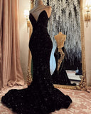 Pretty Sparkly Mermaid Sweetheart Sequin Black Prom Dress With Slit Graduation Dress HZ1214