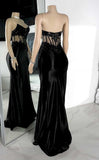 Pretty Sparkly Mermaid Strapless Black Lace Prom Dress With Slit Black Girl Graduation Dress HZ1214