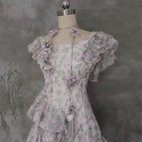 Niulatu A Line Scoop Short Sleeves Floral Ruffles Prom Dresses Birthday Dress For Women SD253