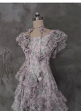 Niulatu A Line Scoop Short Sleeves Floral Ruffles Prom Dresses Birthday Dress For Women SD253