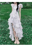Niulatu A Line Scoop Short Sleeves Floral Ruffles Prom Dresses Birthday Dress For Women SD253