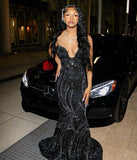 Pretty Sparkly Mermaid Sweetheart Sequin Black Prom Dresses Graduation Dress HZ1214