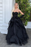Gorgeous Ball Gown Sweetheart Tulle Black Long Prom Dress Party Dress Graduation Dresses HZ1214