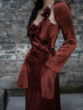Niulatu A line Spaghetti Straps Burgundy Floral Long Prom Dresses Birthday Dress With Jacket SD254